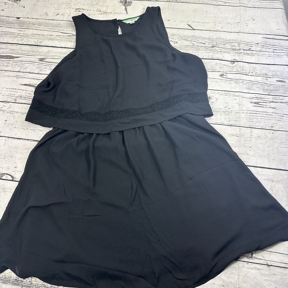 Decree Womens XL Black Sleeveless Embroidered Overlay Lined Sundress LBD